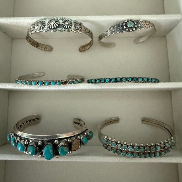 None and/or Unknown Jewelry - Vintage Turquoise Bracelet Lot, circa 1970's, Native American Unsigned